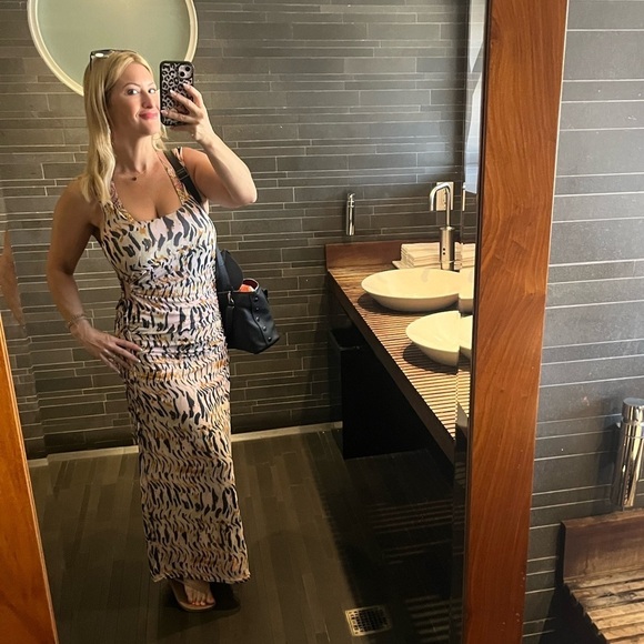 House of Harlow 1960 Cut Out Mesh Maxi Dress Small Pink Black Animal Print - Picture 10 of 11